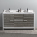 Fresca Allier Rio 60" Ash Gray Double Sink Modern Bathroom Cabinet with Top and Sinks FCB8119HA-CWH-U