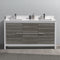 Fresca Allier Rio 60" Ash Gray Double Sink Modern Bathroom Cabinet with Top and Sinks FCB8119HA-CWH-U