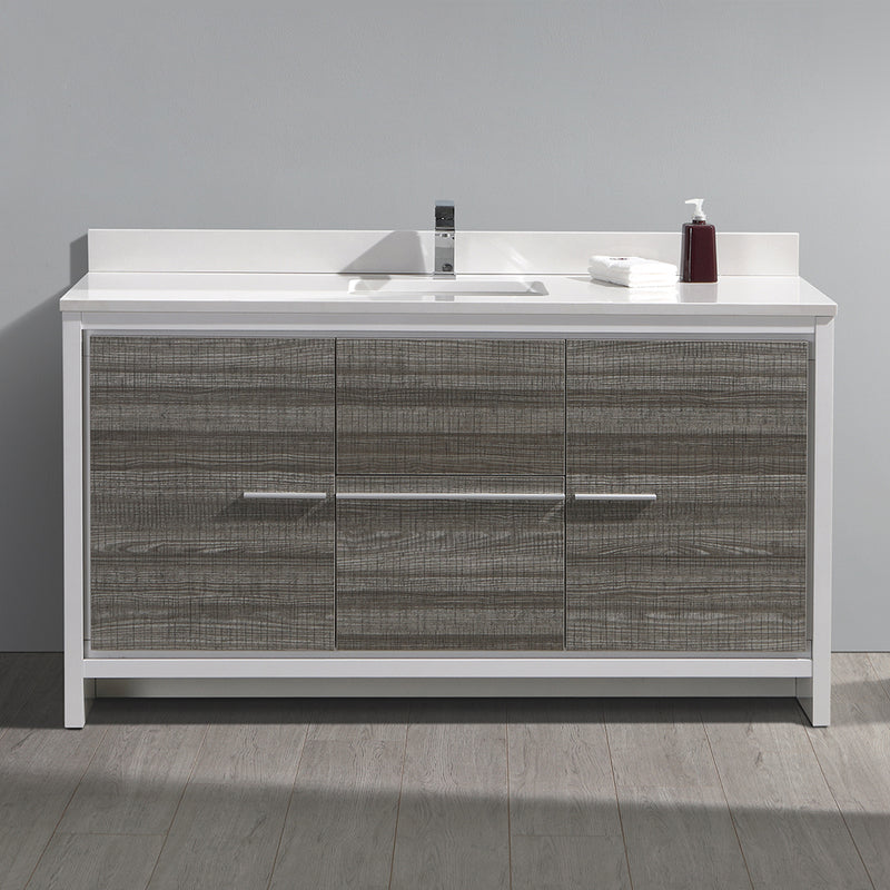 Fresca Allier Rio 60" Ash Gray Single Sink Modern Bathroom Vanity with Top and Sink FCB8119HA-S-CWH-U