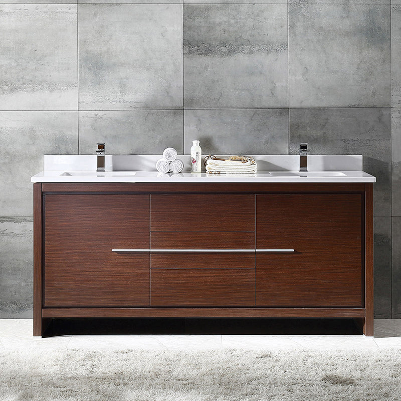 Fresca Allier 72" Wenge Brown Modern Double Sink Bathroom Cabinet with Top and Sinks FCB8172WG-CWH-U