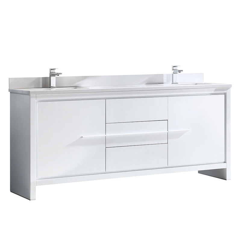 Fresca Allier 72" White Modern Double Sink Bathroom Cabinet w/ Top & Sinks FCB8172WH-CWH-U