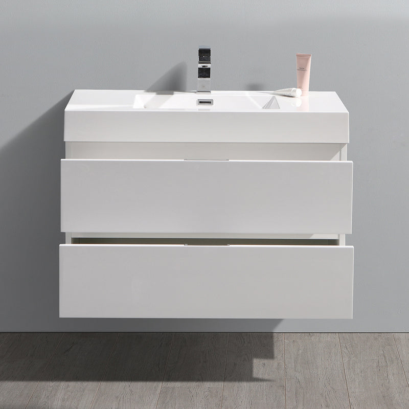 Fresca Valencia 36" Glossy White Wall Hung Modern Bathroom Vanity FCB8336WH-I