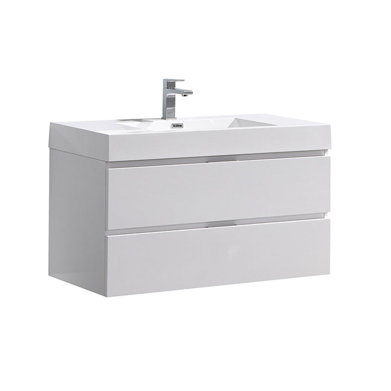 Fresca Valencia 40" Glossy White Wall Hung Modern Bathroom Vanity  FCB8342WH-I