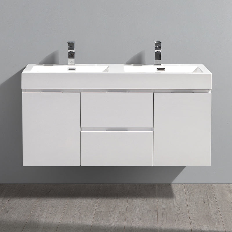 Fresca Valencia 48" Glossy White Wall Hung Double Sink Modern Bathroom Vanity FCB8348WH-D-I