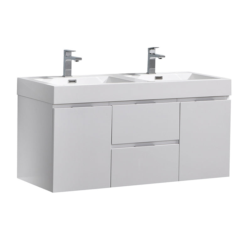 Fresca Valencia 48" Glossy White Wall Hung Double Sink Modern Bathroom Vanity  FCB8348WH-D-I