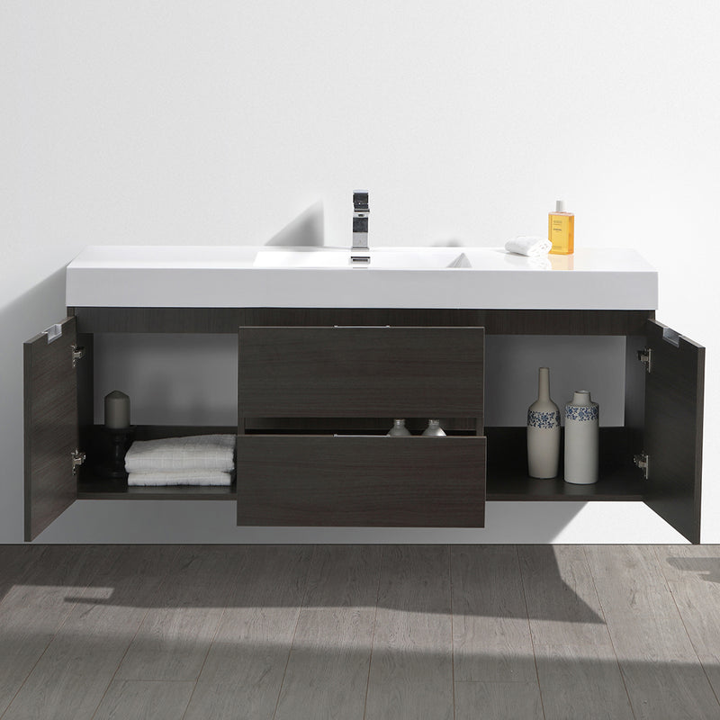 Fresca Valencia 60" Gray Oak Wall Hung Modern Bathroom Vanity FCB8360GO-I