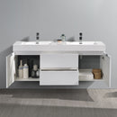 Fresca Valencia 60" Glossy White Wall Hung Double Sink Modern Bathroom Vanity FCB8360WH-D-I