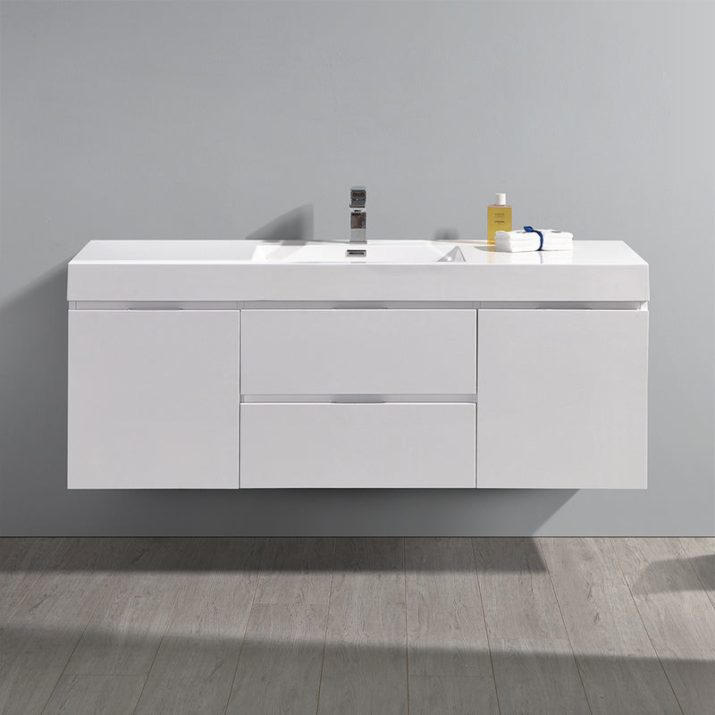 Fresca Valencia 60" Glossy White Wall Hung Modern Bathroom Vanity FCB8360WH-I