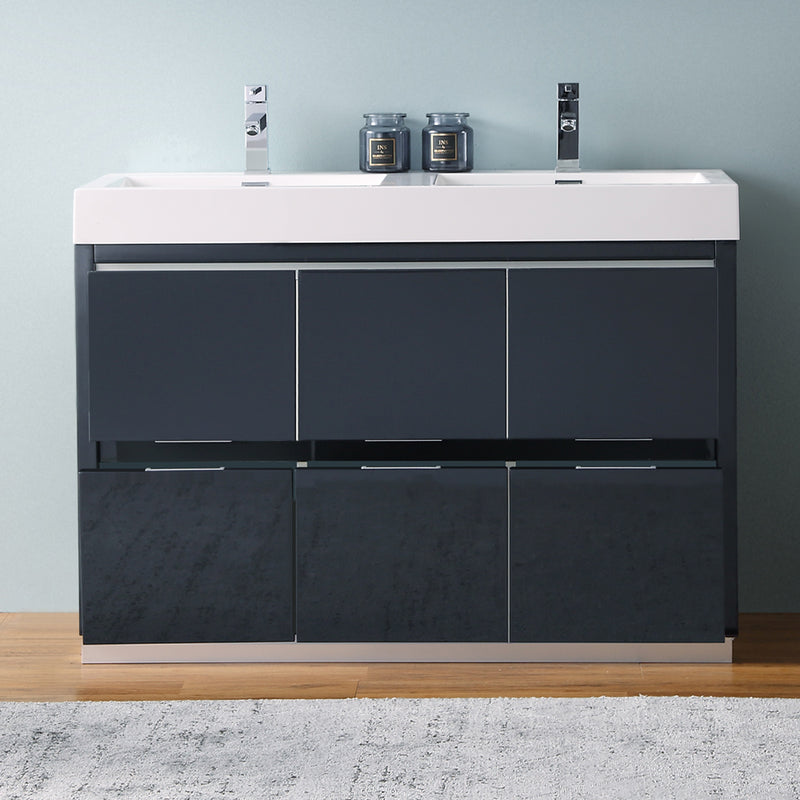 Fresca Valencia 48" Dark Slate Gray Free Standing Double Sink Modern Bathroom Vanity FCB8448GG-D-I