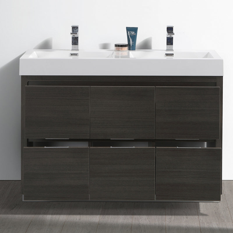 Fresca Valencia 48" Gray Oak Free Standing Double Sink Modern Bathroom Vanity FCB8448GO-D-I