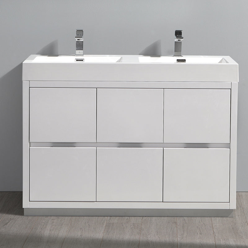 Fresca Valencia 48" Glossy White Free Standing Double Sink Modern Bathroom Vanity FCB8448WH-D-I