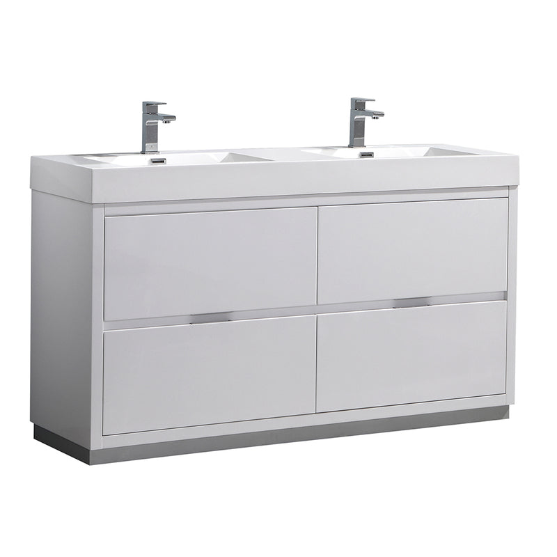 Fresca Valencia 60" Glossy White Free Standing Double Sink Modern Bathroom Vanity  FCB8460WH-D-I