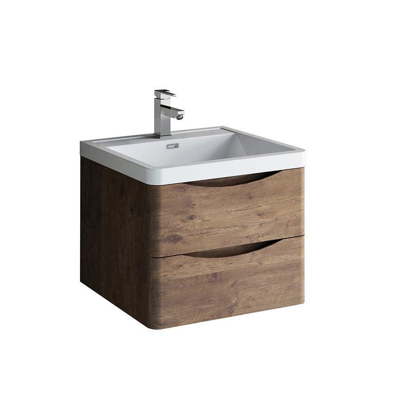 Fresca Tuscany 24" Rosewood Wall Hung Modern Bathroom Cabinet w/ Integrated Sink FCB9024RW-I