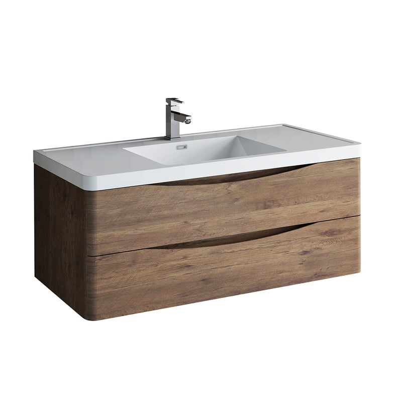 Fresca Tuscany 48" Rosewood Wall Hung Modern Bathroom Cabinet w/ Integrated Sink FCB9048RW-I