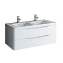 Fresca Tuscany 48" Glossy White Wall Hung Modern Bathroom Cabinet w/ Integrated Double Sink FCB9048WH-D-I