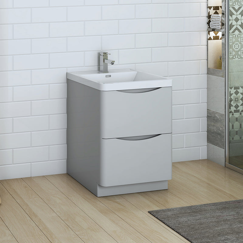 Fresca Tuscany 24" Glossy Gray Free Standing Modern Bathroom Cabinet with Integrated Sink FCB9124GRG-I