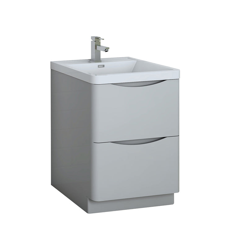 Fresca Tuscany 24" Glossy Gray Free Standing Modern Bathroom Cabinet w/ Integrated Sink FCB9124GRG-I