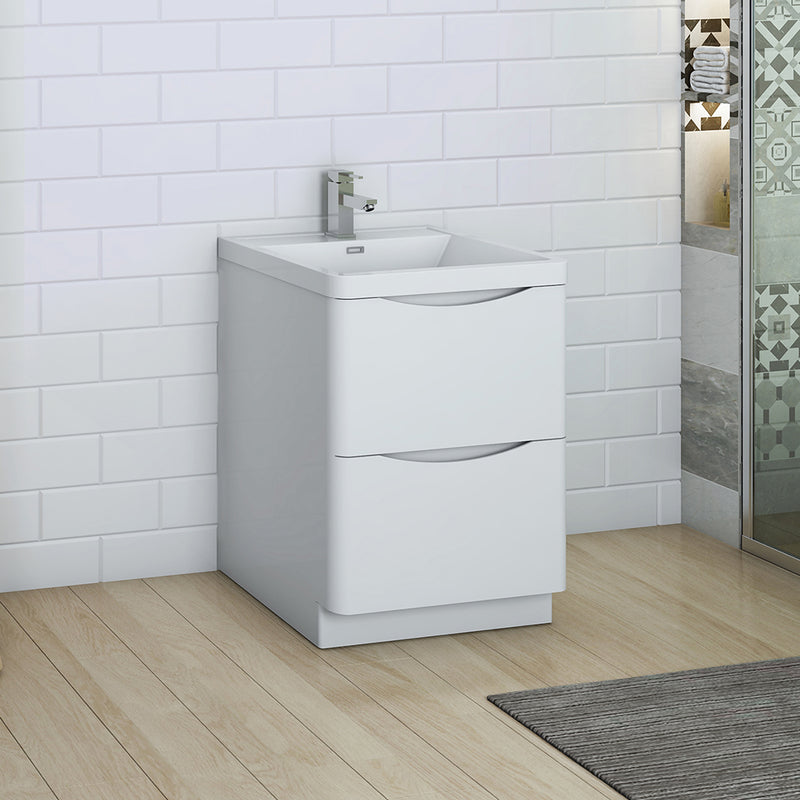 Fresca Tuscany 24" Glossy White Free Standing Modern Bathroom Cabinet with Integrated Sink FCB9124WH-I