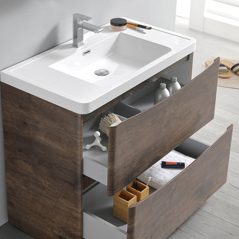 Fresca Tuscany 36" Rosewood Free Standing Modern Bathroom Cabinet with Integrated Sink FCB9136RW-I