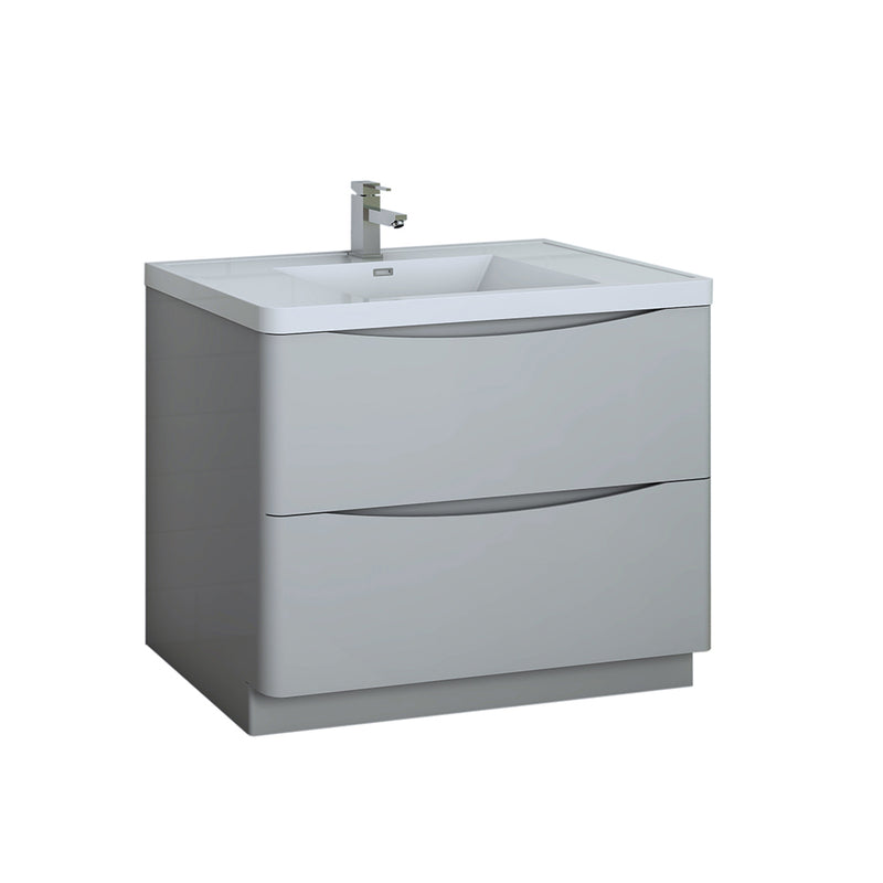 Fresca Tuscany 40" Glossy Gray Free Standing Modern Bathroom Cabinet w/ Integrated Sink FCB9140GRG-I