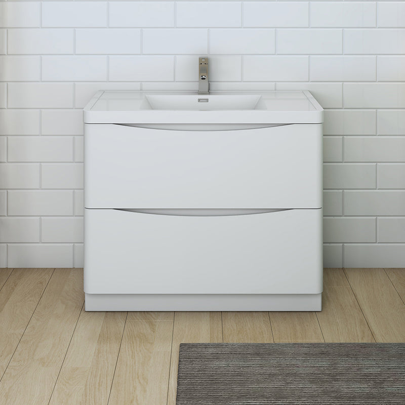 Fresca Tuscany 40" Glossy White Free Standing Modern Bathroom Cabinet with Integrated Sink FCB9140WH-I