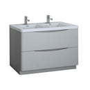 Fresca Tuscany 48" Glossy Gray Free Standing Modern Bathroom Cabinet w/ Integrated Double Sink FCB9148GRG-D-I