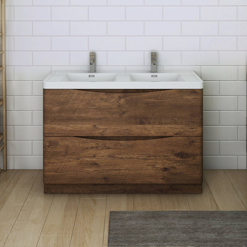 Fresca Tuscany 48" Rosewood Free Standing Modern Bathroom Cabinet with Integrated Double Sink FCB9148RW-D-I