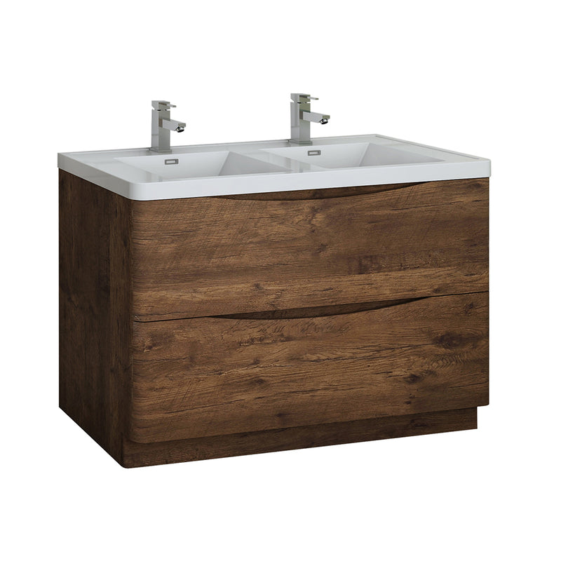 Fresca Tuscany 48" Rosewood Free Standing Modern Bathroom Cabinet w/ Integrated Double Sink FCB9148RW-D-I