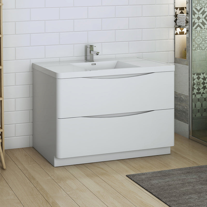 Fresca Tuscany 48" Glossy White Free Standing Modern Bathroom Cabinet with Integrated Sink FCB9148WH-I