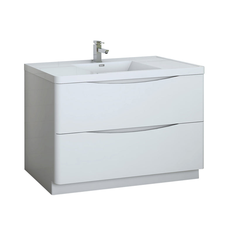 Fresca Tuscany 48" Glossy White Free Standing Modern Bathroom Cabinet w/ Integrated Sink FCB9148WH-I