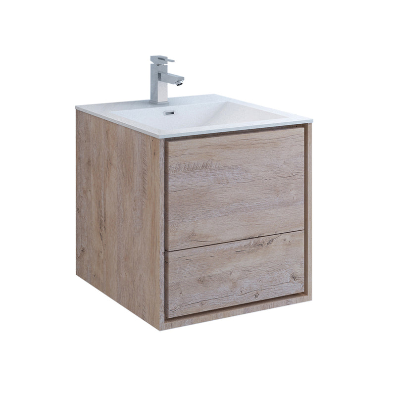 Fresca Catania 24" Rustic Natural Wood Wall Hung Modern Bathroom Cabinet w/ Integrated Sink FCB9224RNW-I