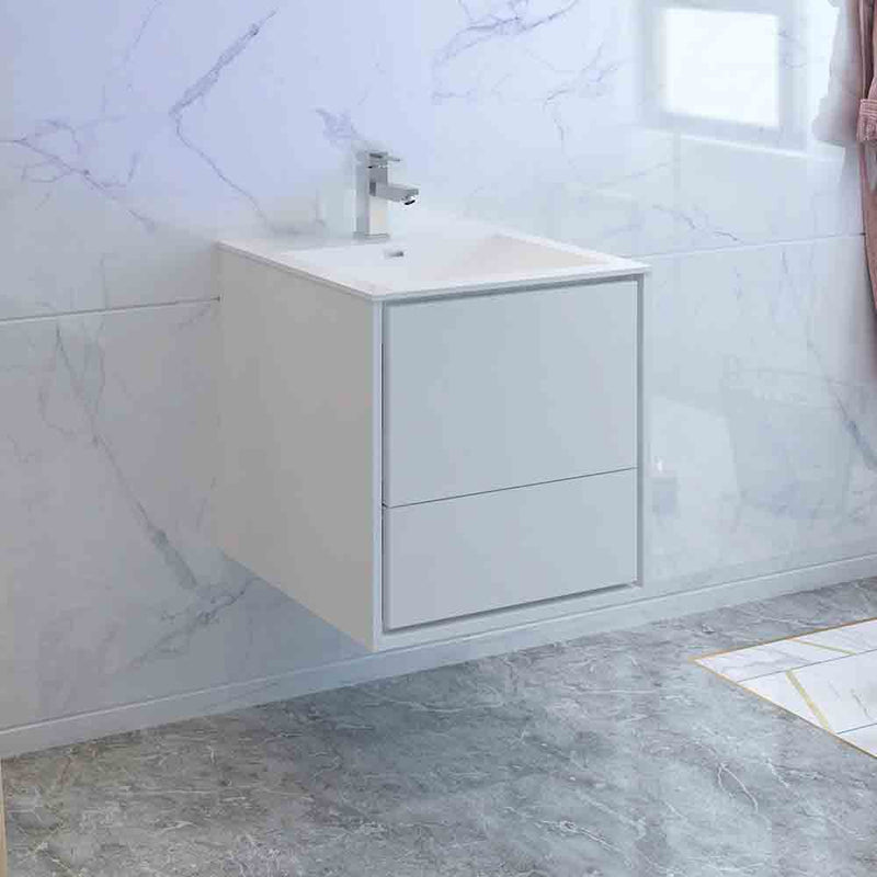 Fresca Catania 24" Glossy White Wall Hung Modern Bathroom Cabinet with Integrated Sink FCB9224WH-I