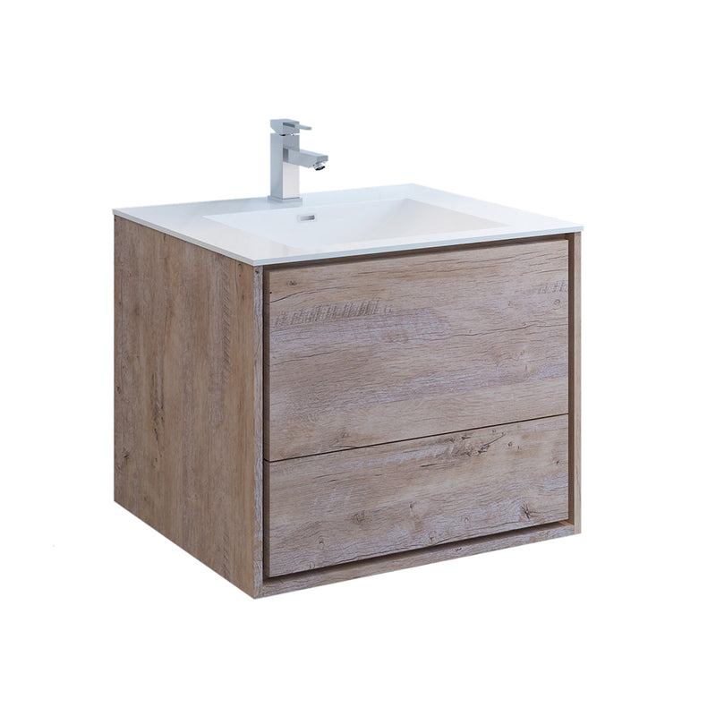 Fresca Catania 30" Rustic Natural Wood Wall Hung Modern Bathroom Cabinet w/ Integrated Sink FCB9230RNW-I