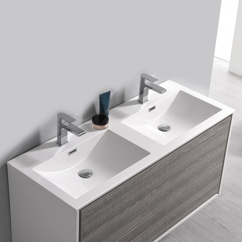 Fresca Catania 48" Glossy Ash Gray Wall Hung Modern Bathroom Cabinet with Integrated Double Sink FCB9248HA-D-I