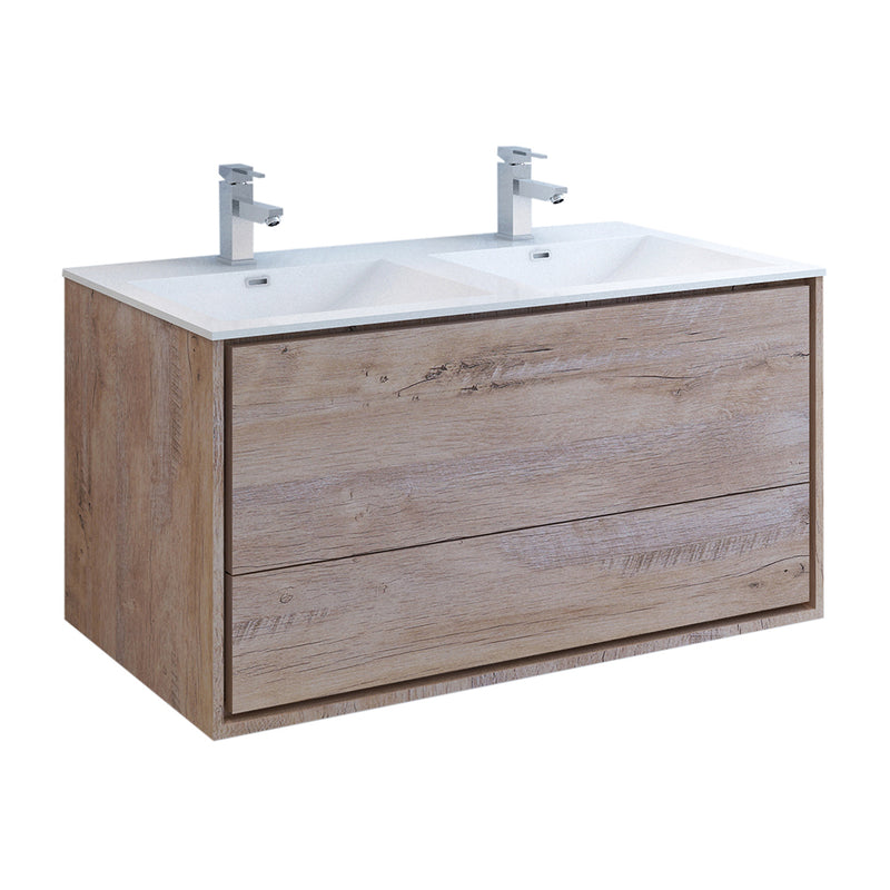 Fresca Catania 48" Rustic Natural Wood Wall Modern Bathroom Cabinet w/ Integrated Double Sink FCB9248RNW-D-I