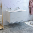 Fresca Catania 48" Glossy White Wall Hung Modern Bathroom Cabinet with Integrated Double Sink FCB9248WH-D-I