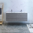 Fresca Catania 60" Glossy Ash Gray Wall Hung Modern Bathroom Cabinet with Integrated Double Sink FCB9260HA-D-I