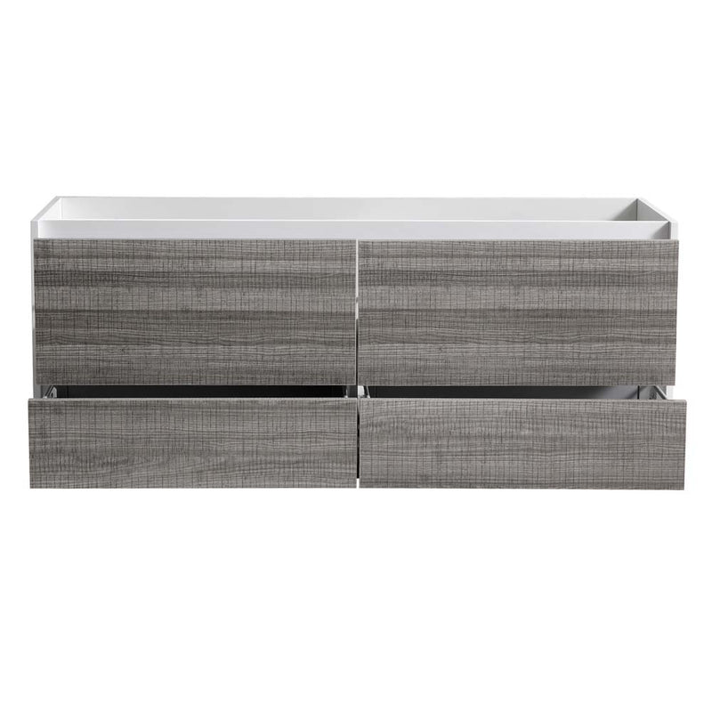 Fresca Catania 60" Glossy Ash Gray Wall Hung Double Sink Modern Bathroom Cabinet FCB9260HA-D