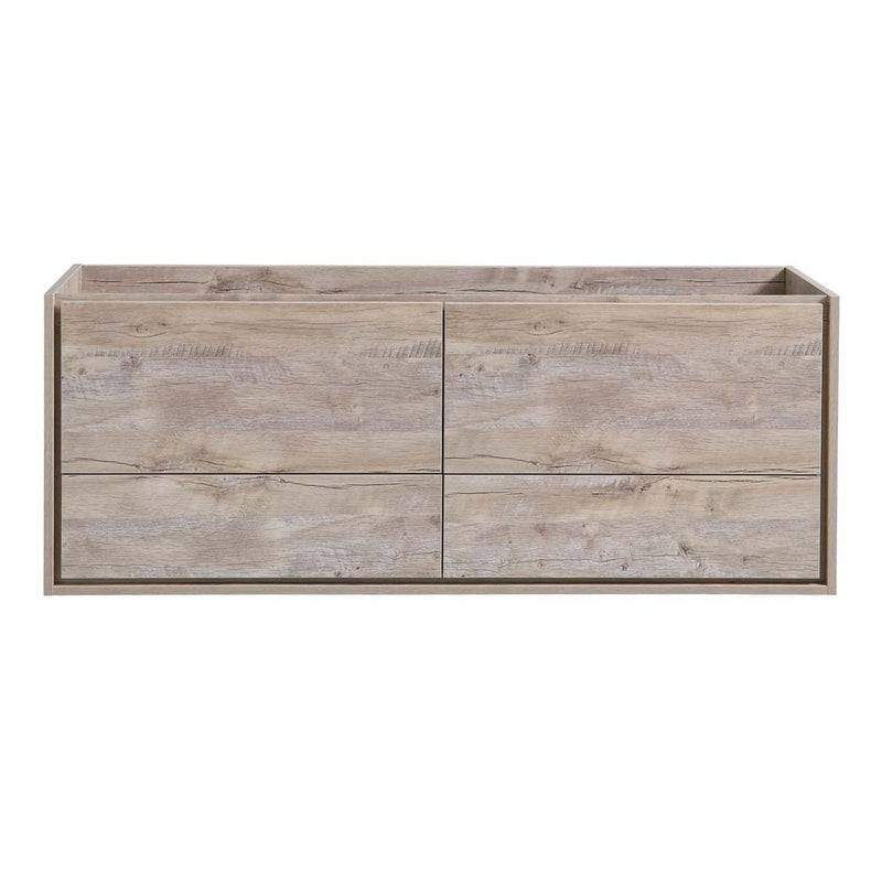 Fresca Catania 60" Rustic Natural Wood Wall Hung Double Sink Modern Bathroom Cabinet FCB9260RNW-D