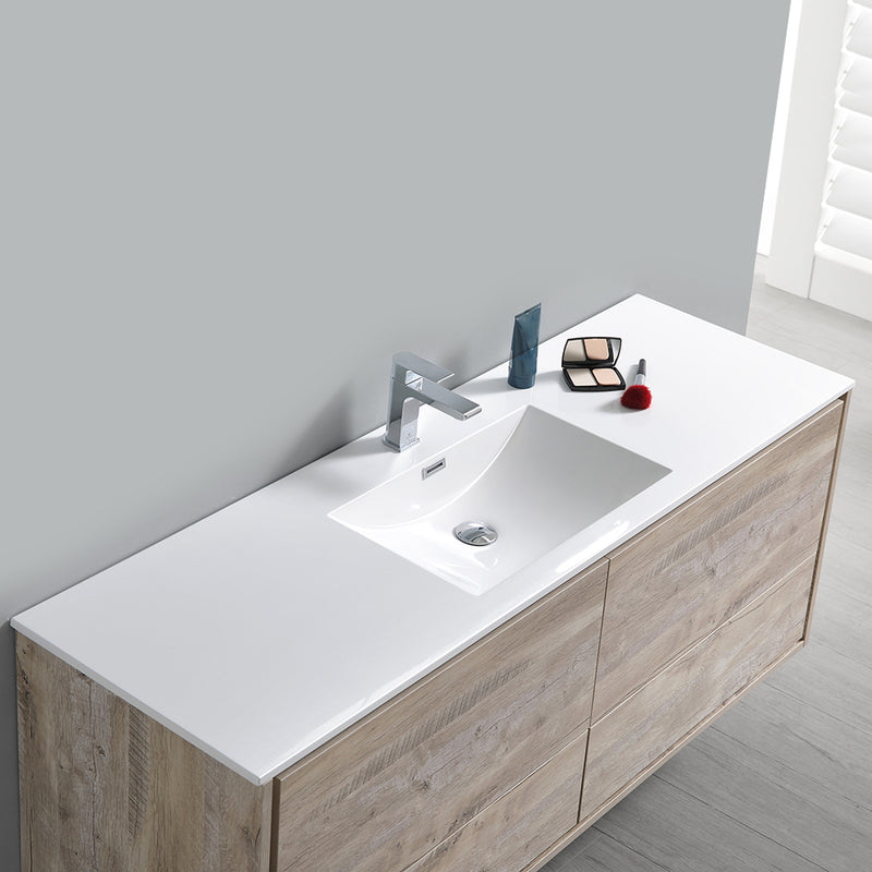 Fresca Catania 60" Rustic Natural Wood Wall Hung Modern Bathroom Cabinet with Integrated Single Sink FCB9260RNW-S-I