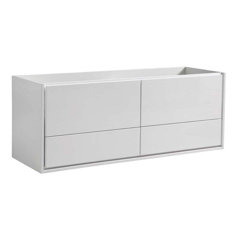 Fresca Catania 60" Glossy White Wall Hung Double Sink Modern Bathroom Cabinet FCB9260WH-D