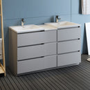 Fresca Lazzaro 60" Gray Free Standing Double Sink Modern Bathroom Cabinet with Integrated Sinks FCB93-241224GR-D-I