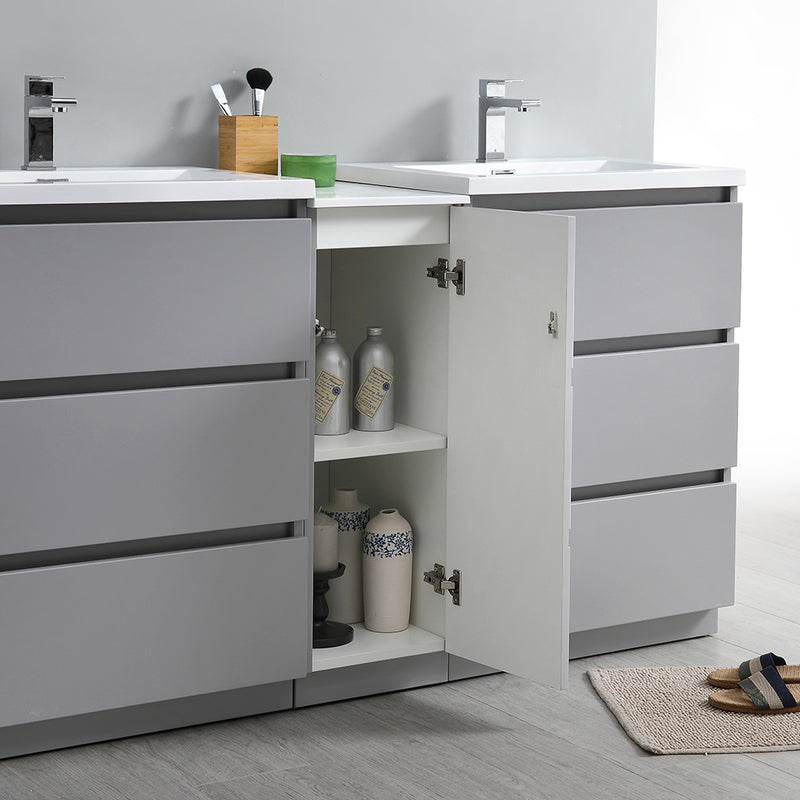 Fresca Lazzaro 60" Gray Free Standing Double Sink Modern Bathroom Cabinet with Integrated Sinks FCB93-241224GR-D-I