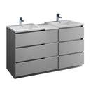 Fresca Lazzaro 60" Gray Free Standing Double Sink Modern Bathroom Cabinet w/ Integrated Sinks FCB93-241224GR-D-I