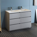 Fresca Lazzaro 48" Gray Free Standing Modern Bathroom Cabinet with Integrated Double Sink FCB93-2424GR-D-I