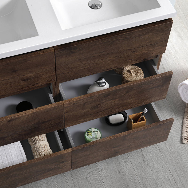 Fresca Lazzaro 48" Rosewood Free Standing Modern Bathroom Cabinet with Integrated Double Sink FCB93-2424RW-D-I