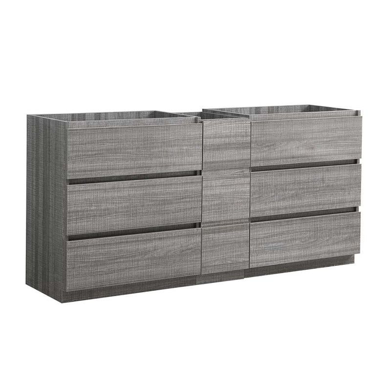 Fresca Lazzaro 72" Glossy Ash Gray Free Standing Double Sink Modern Bathroom Cabinet FCB93-301230HA-D