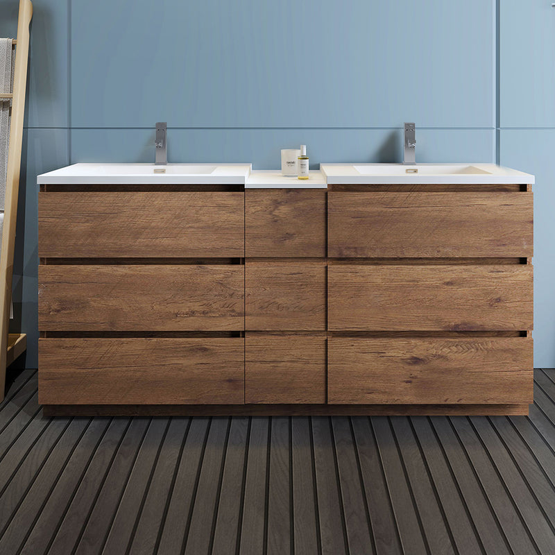 Fresca Lazzaro 72" Rosewood Free Standing Double Sink Modern Bathroom Cabinet with Integrated Sinks FCB93-301230RW-D-I