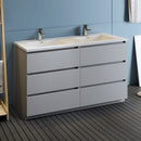 Fresca Lazzaro 60" Gray Free Standing Modern Bathroom Cabinet with Integrated Double Sink FCB93-3030GR-D-I