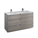 Fresca Lazzaro 60" Glossy Ash Gray Free Standing Modern Bathroom Cabinet w/ Integrated Double Sink FCB93-3030HA-D-I